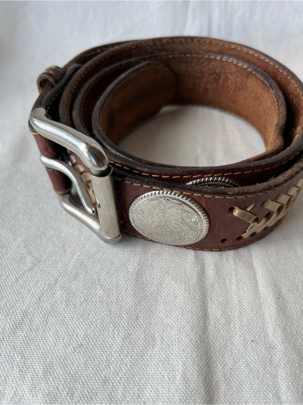 Vintage Western Brown Leather Belt with Silver Coin Accent - Picture 2 of 4